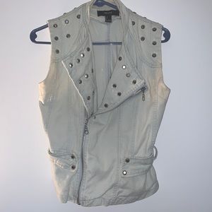 Light wash jean studded vest